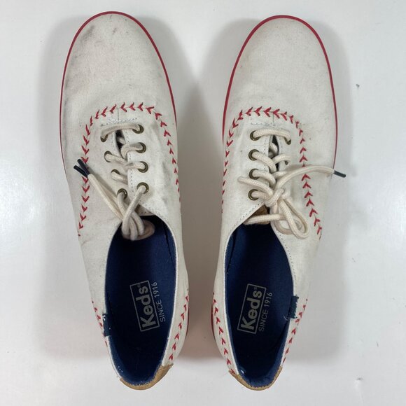Keds Womens Champion Baseball Stitch Design Sporty Sneakers White Red Size 10 - Picture 1 of 12